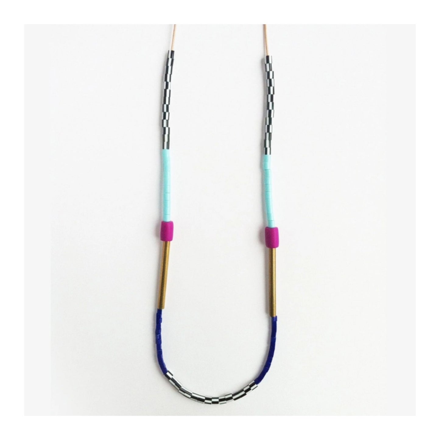 Colour Block Necklace - Pink & Turquoise