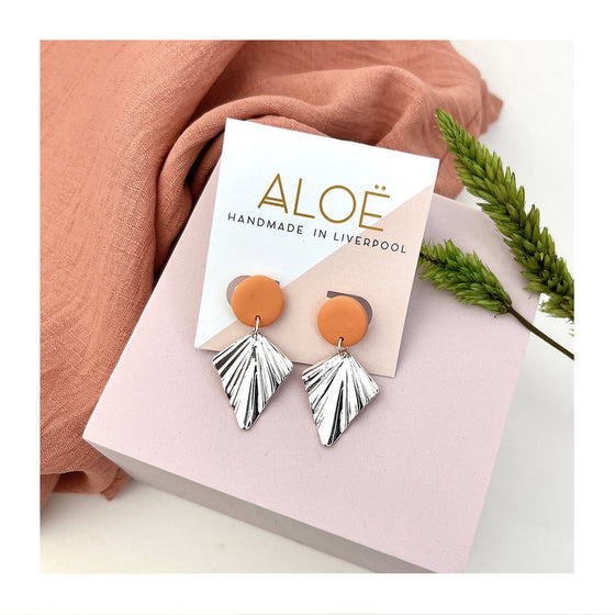 Coral Silver Fan Stud Earrings