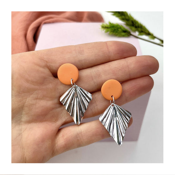 Coral Silver Fan Stud Earrings