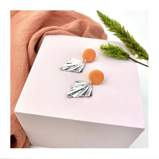 Coral Silver Fan Stud Earrings