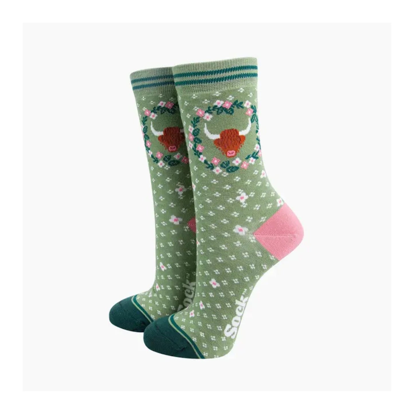 Floral Wreath Highland Cow Socks