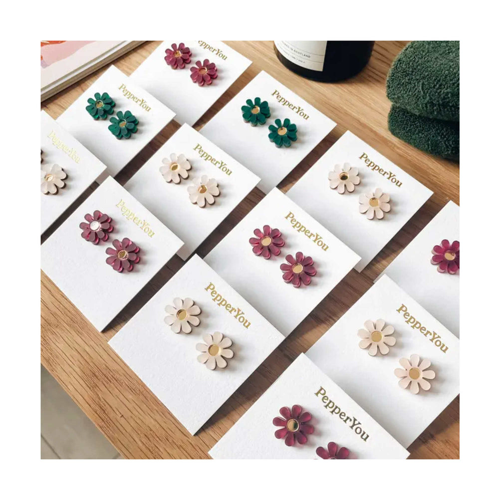 
                  
                    Aubergine Purple & Gold Daisy Stud Earrings
                  
                