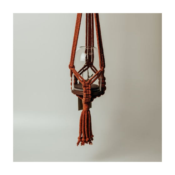 A beautifully handcrafted unique macrame hanger with tea light dome, from Old Green.