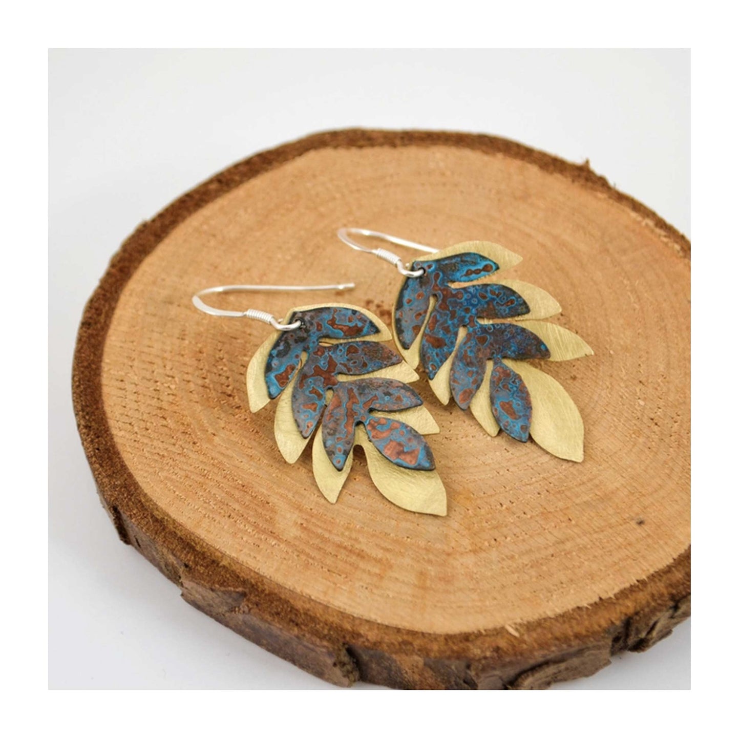 Fern Patinated Copper and Brass Drop Earrings