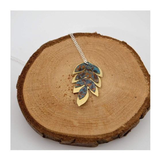 Double Fern Patinated Brass Drop Necklace