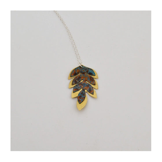 Double Fern Patinated Brass Drop Necklace
