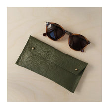  Olive Leather Double Stud Glasses Case