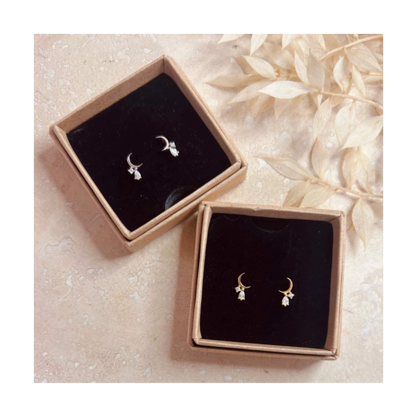 Silver Crescent Moon Droplet Earrings