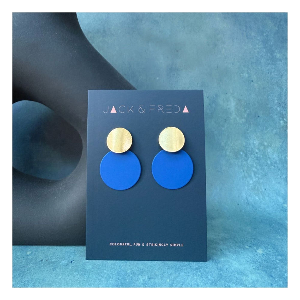 Electric Blue & Gold Disc Earrings
