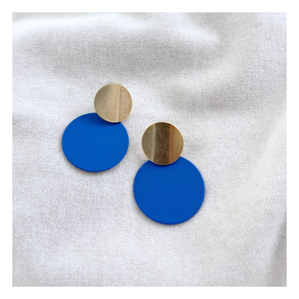 Electric Blue & Gold Disc Earrings