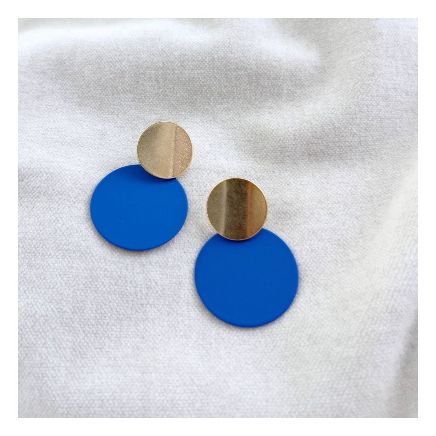 Electric Blue & Gold Disc Earrings