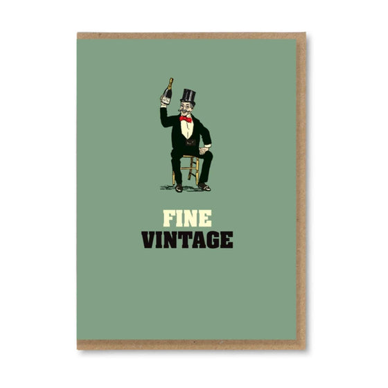 Man in top hat with a bottle of champagne, Fine Vintage greeting card