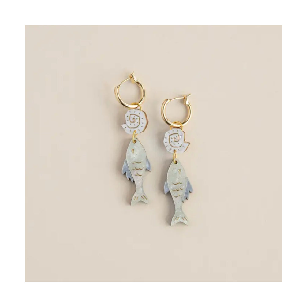 Ocean Fish & Shell Hoop Earrings