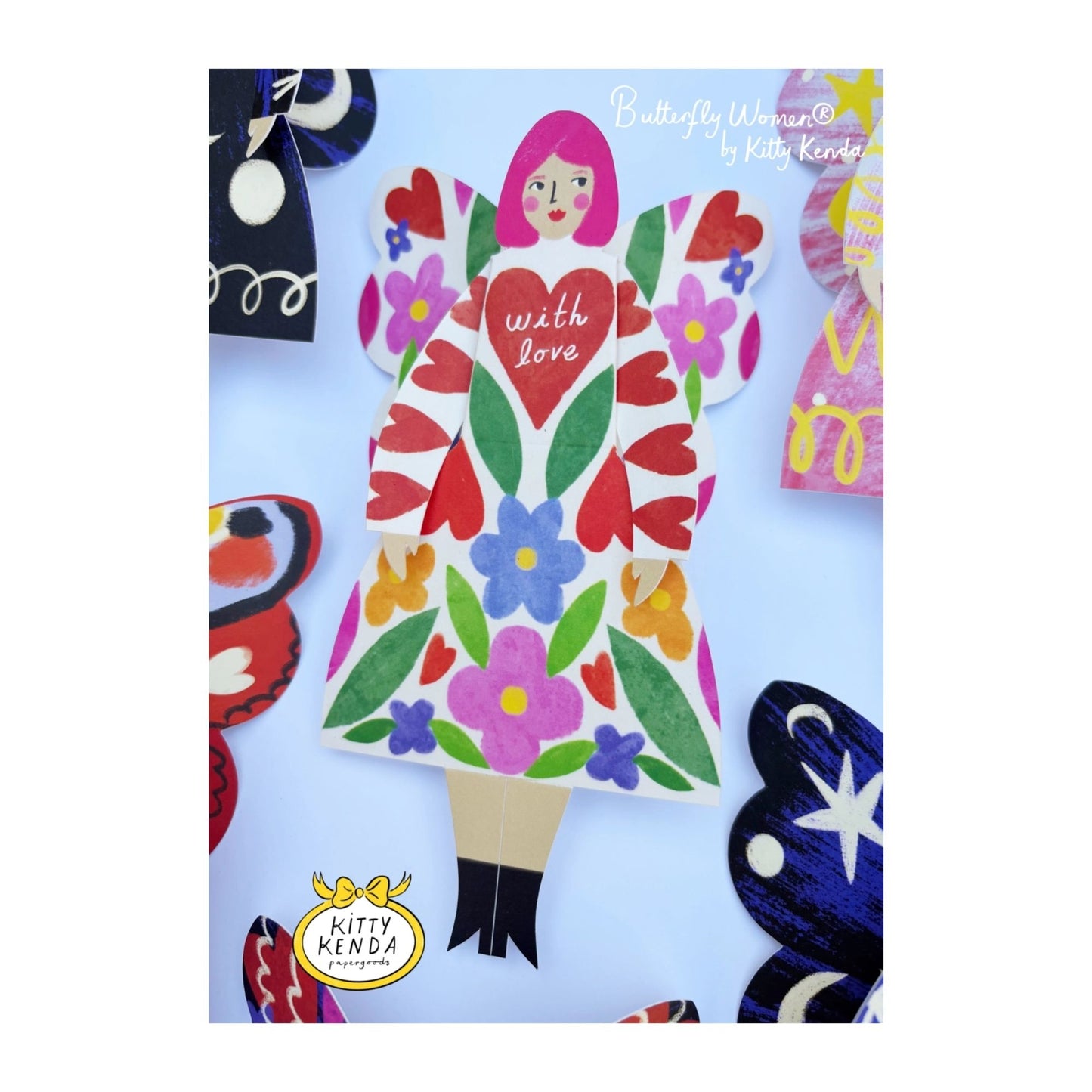 Floral Butterfly Woman Sitting Card