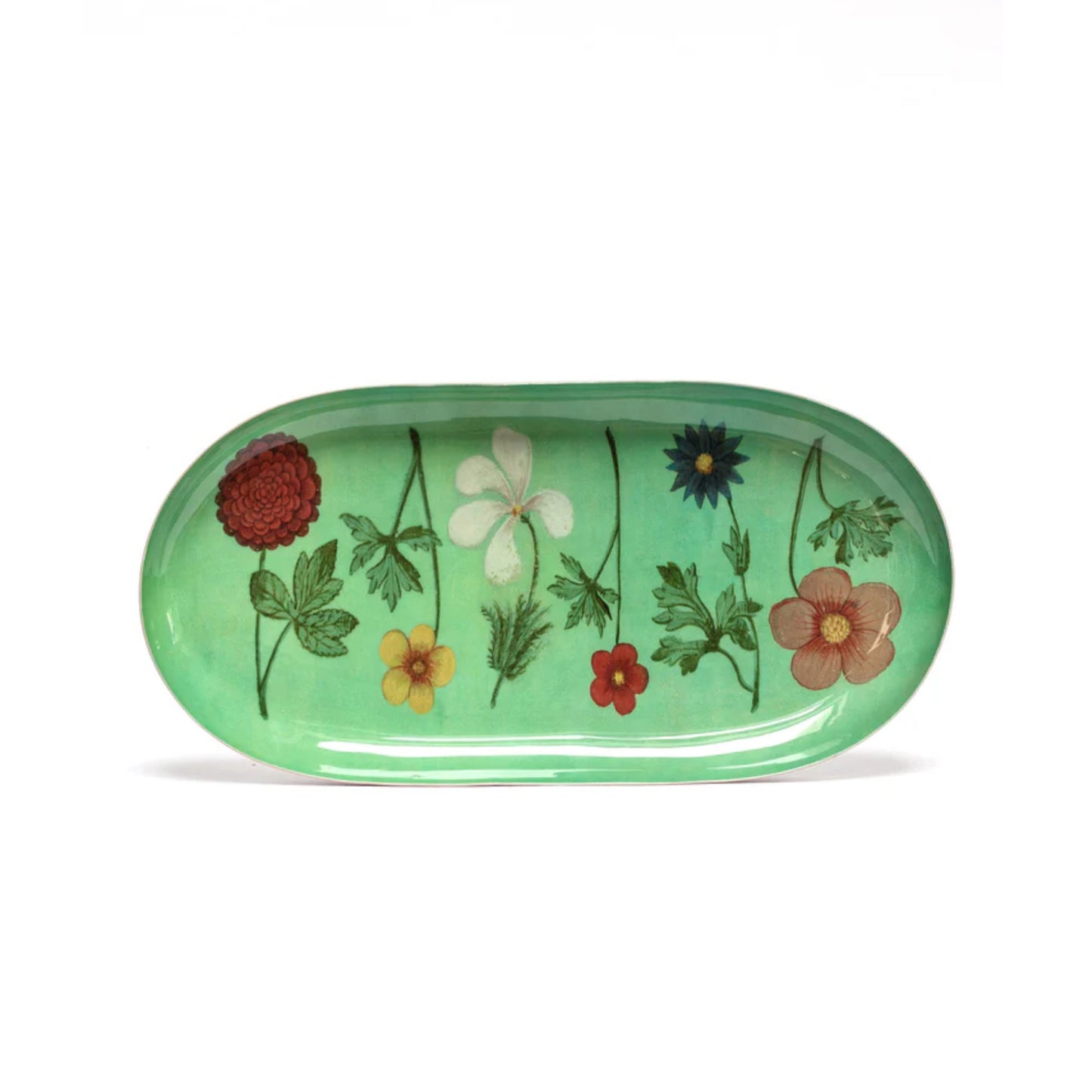 Vintage Flowers Oval Enamel Tray