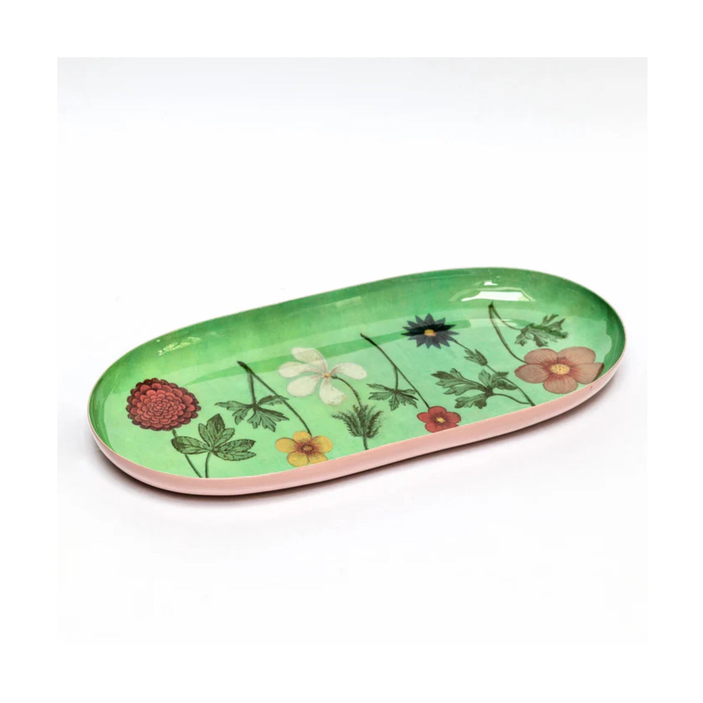 Vintage Flowers Oval Enamel Tray