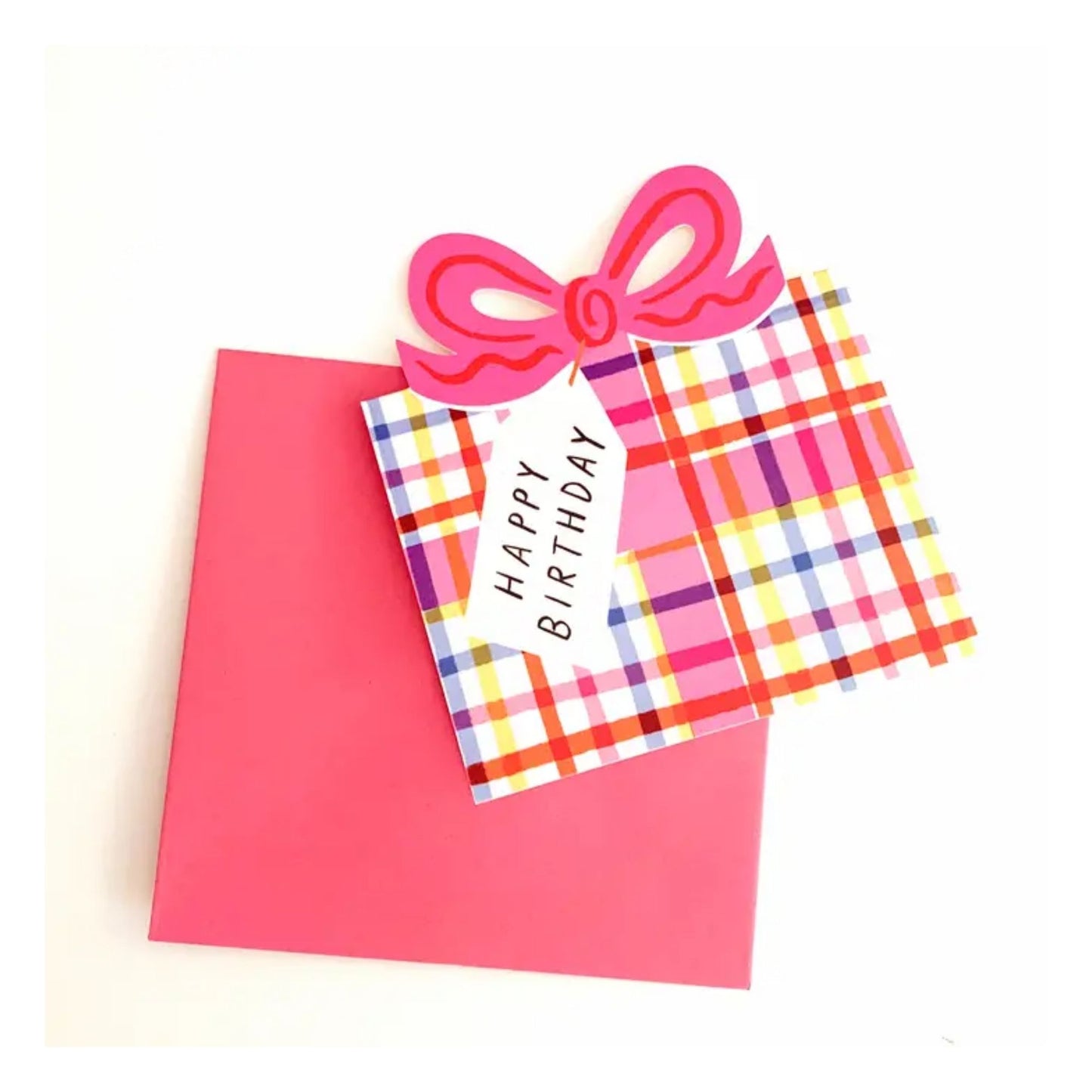 Gingham Multi Check Birthday Present Card