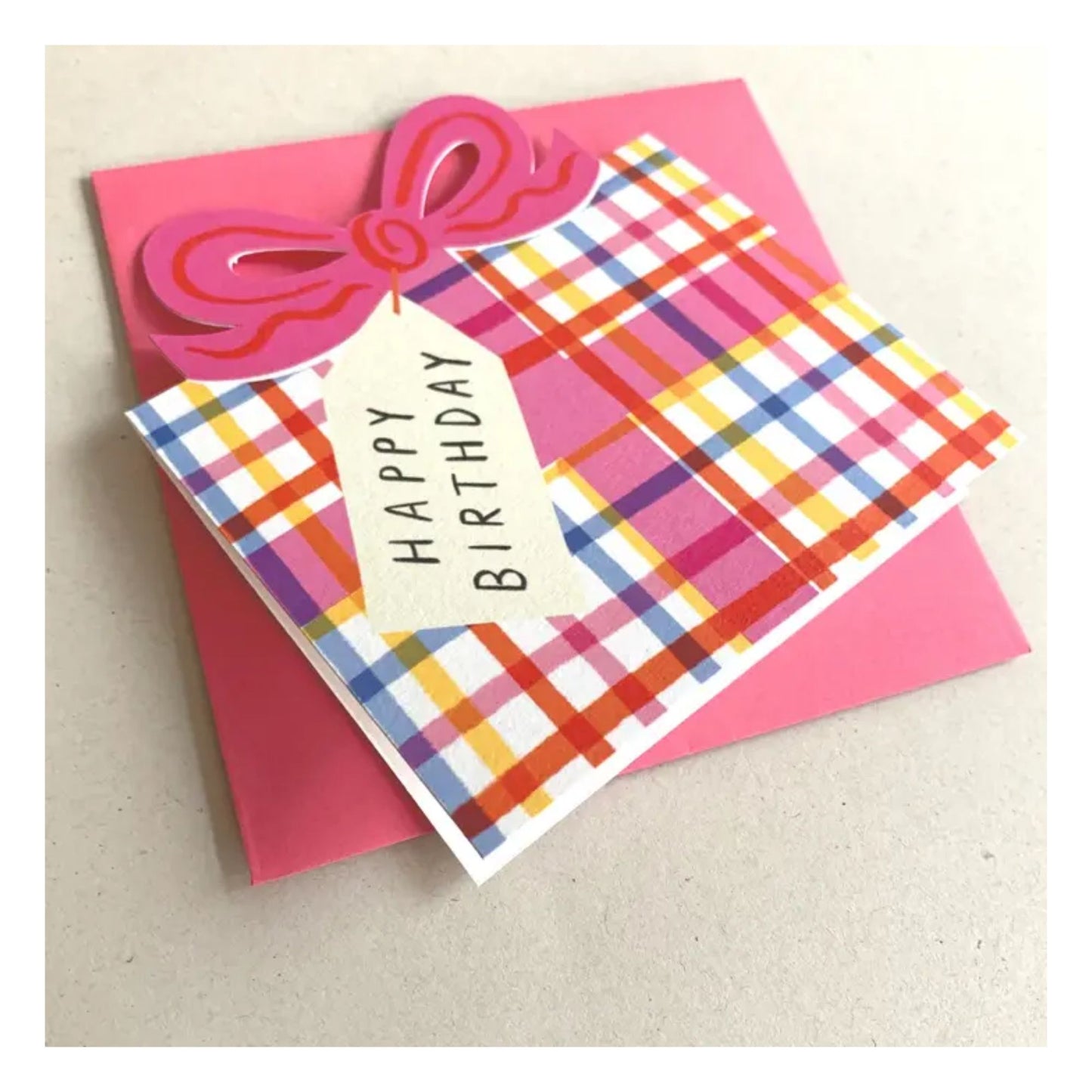 Gingham Multi Check Birthday Present Card