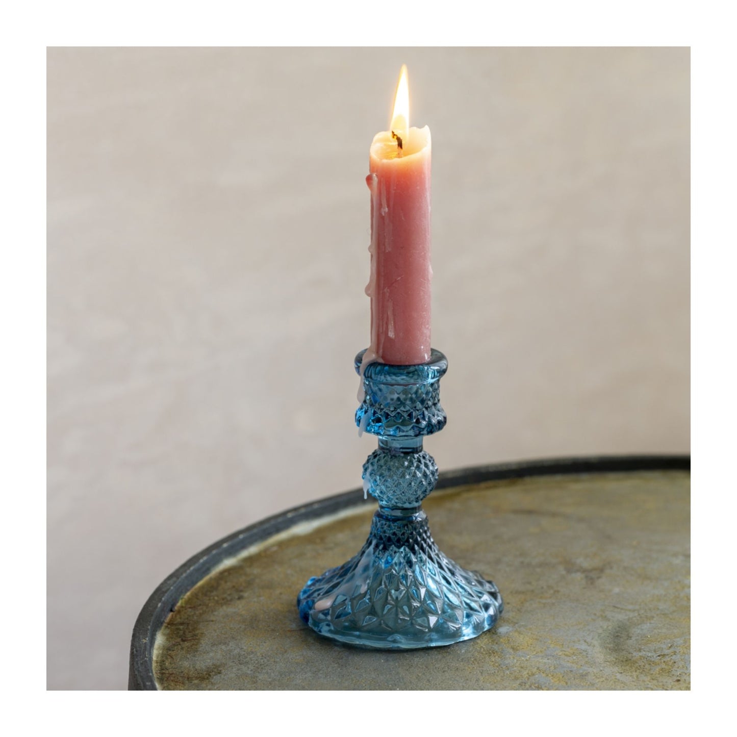Blue Harlequin Glass Candlestick