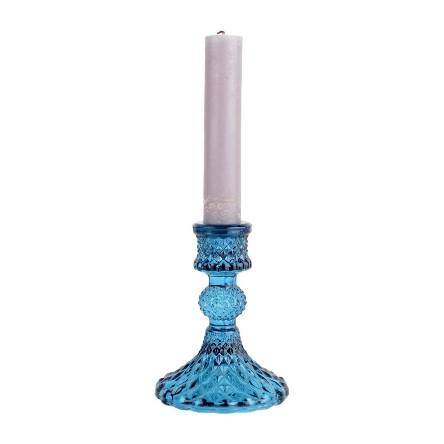 Blue Harlequin Glass Candlestick