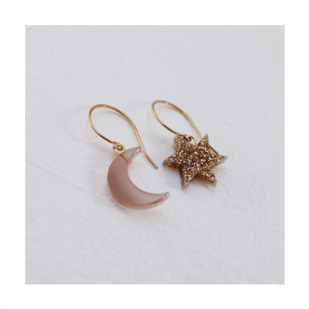 Gold Glitter & Nude Star & Moon Earrings