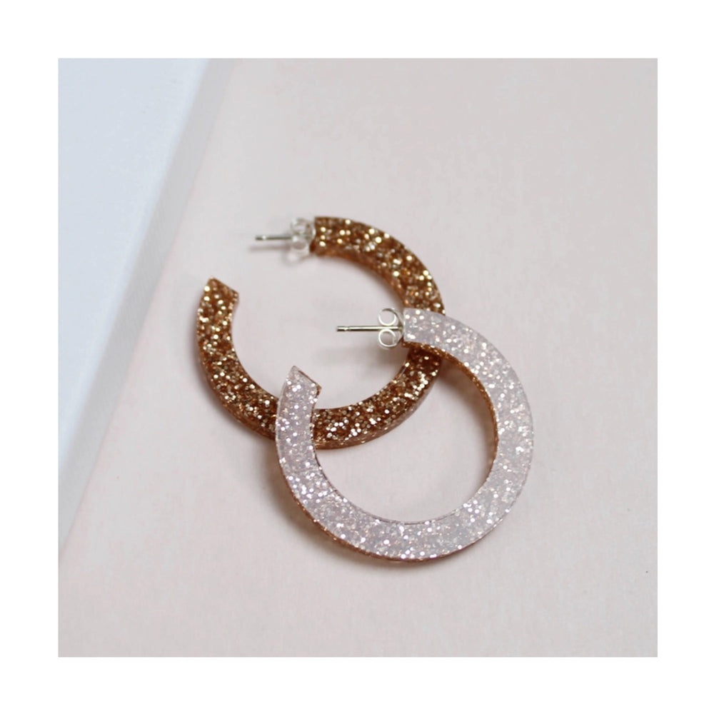 Gold Glitter Perspex Hoop Earrings
