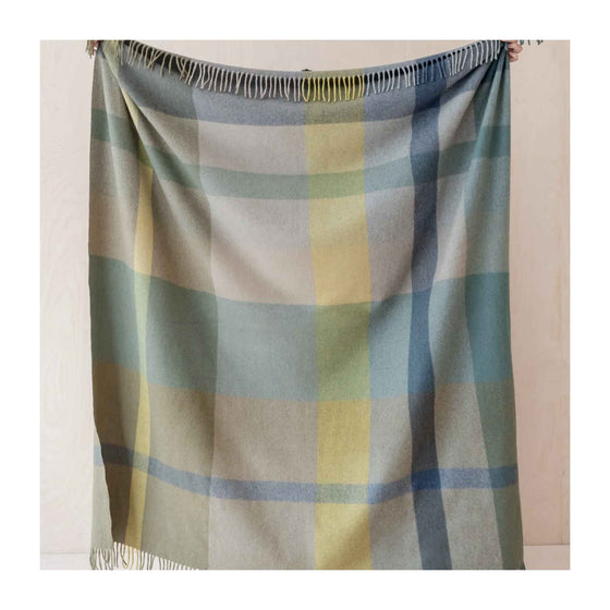 Green Oversized Patchwork Check Recycled Wool Blanket