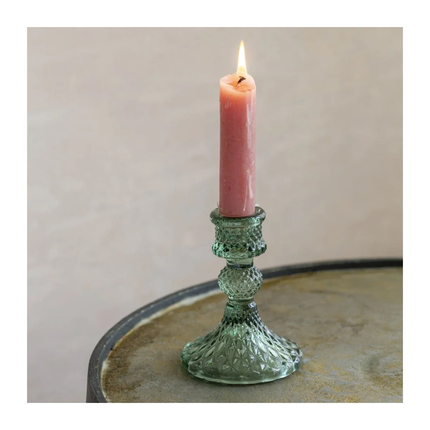 Green Harlequin Glass Candlestick