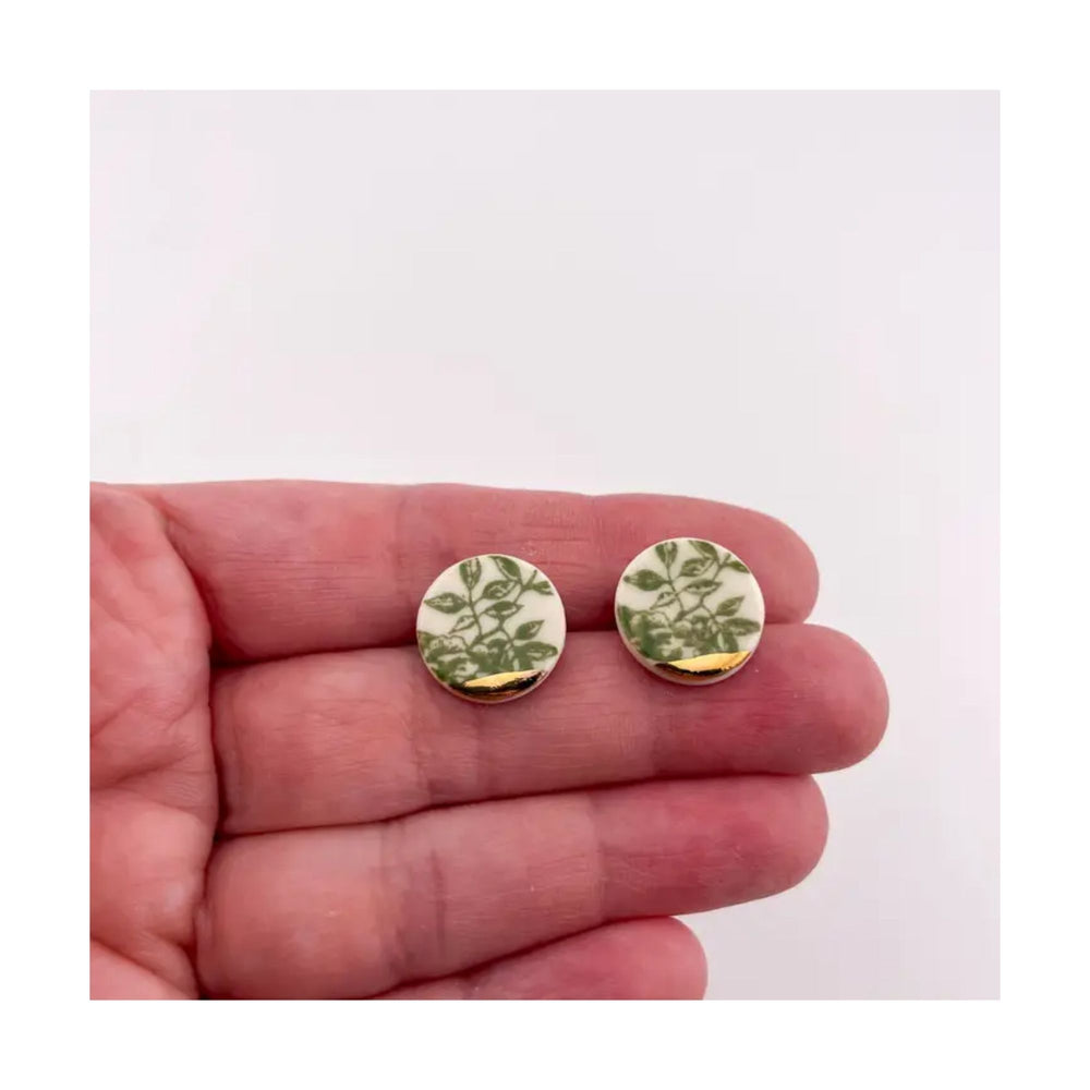 Green China Circle Studs