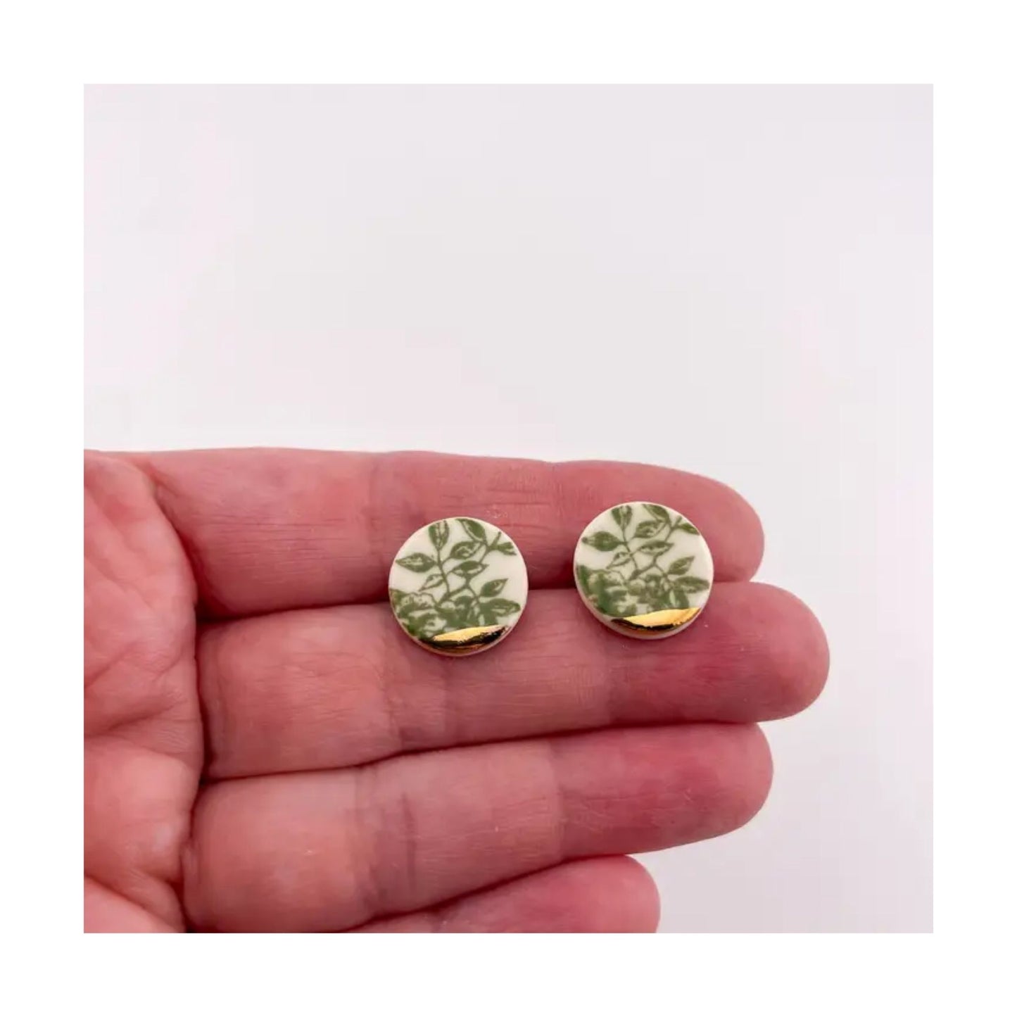Green China Circle Studs