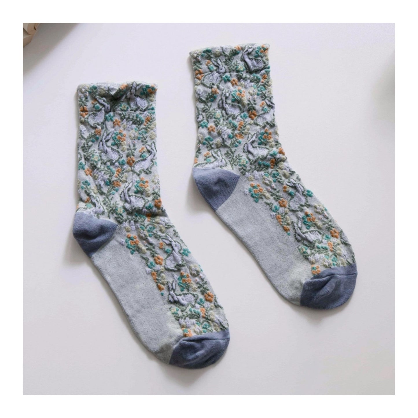 Green Floral Rabbit Socks