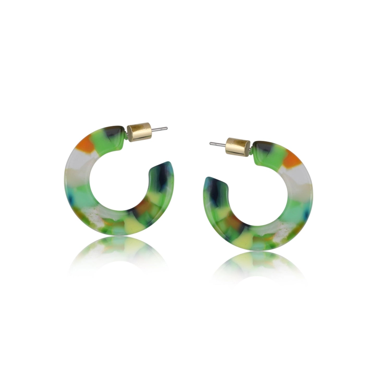 Green and Orange Colourful Resin Hoop Earrings