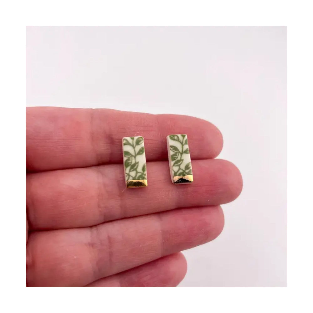 Green China Rectangle Studs
