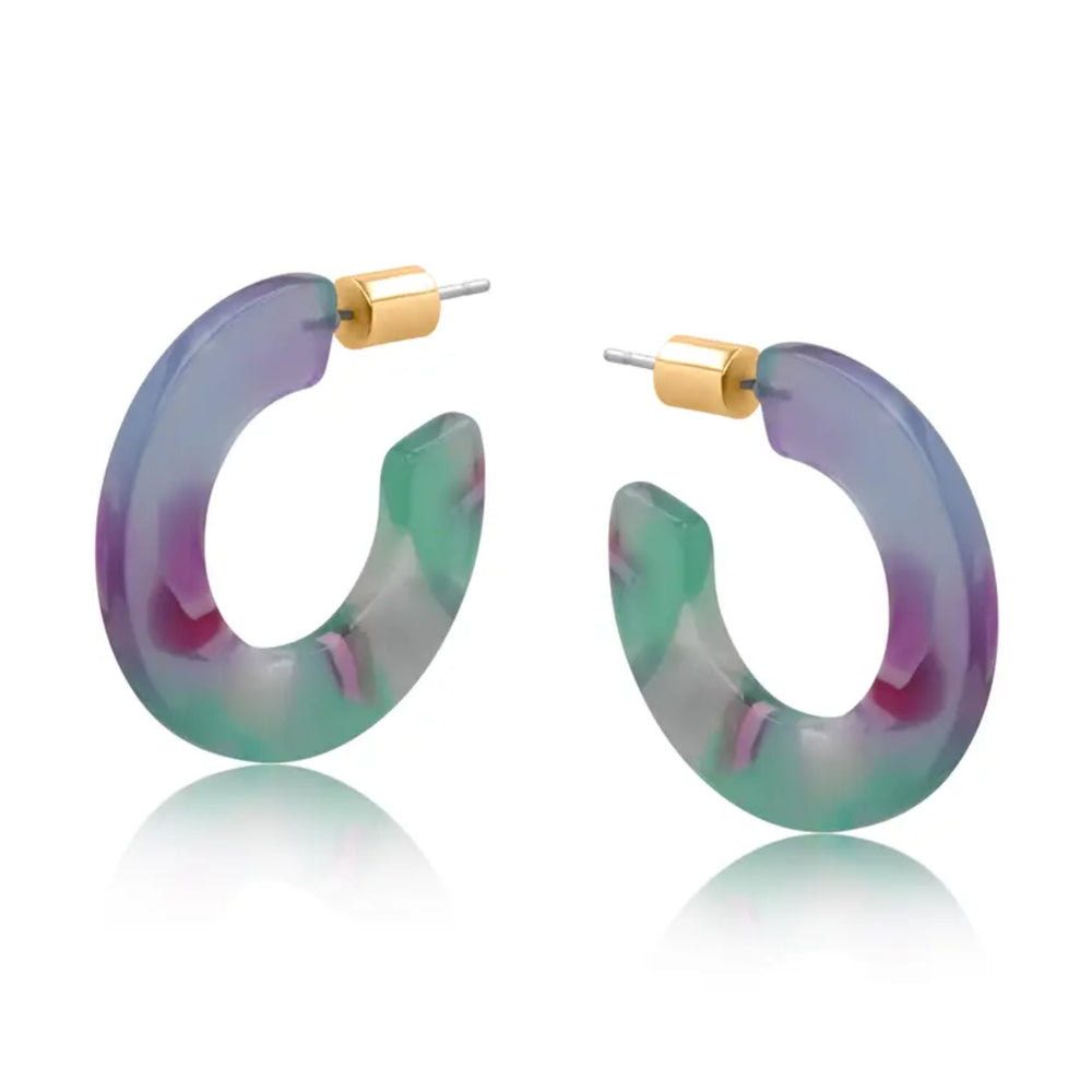 Green and Purple Resin Hoop Earrings