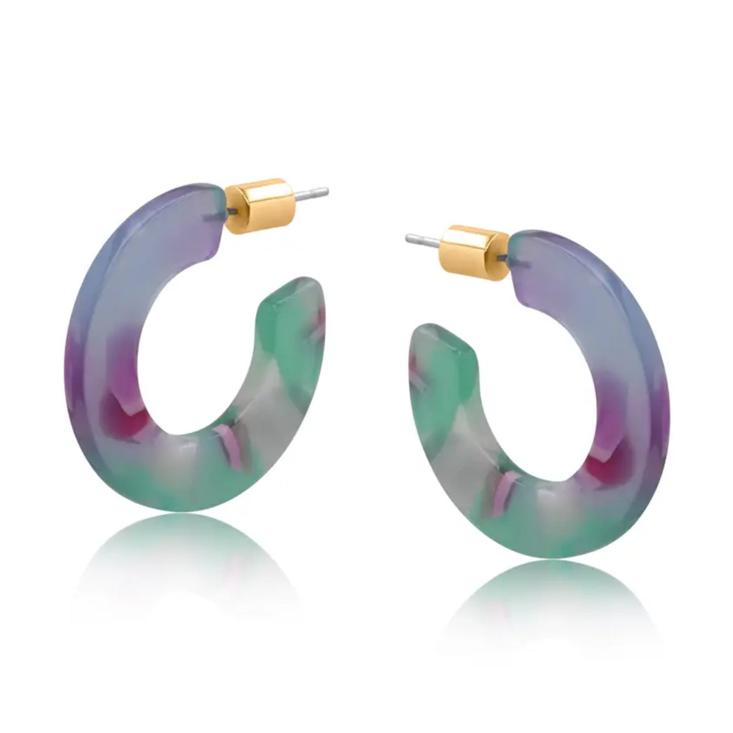 Green and Purple Resin Hoop Earrings