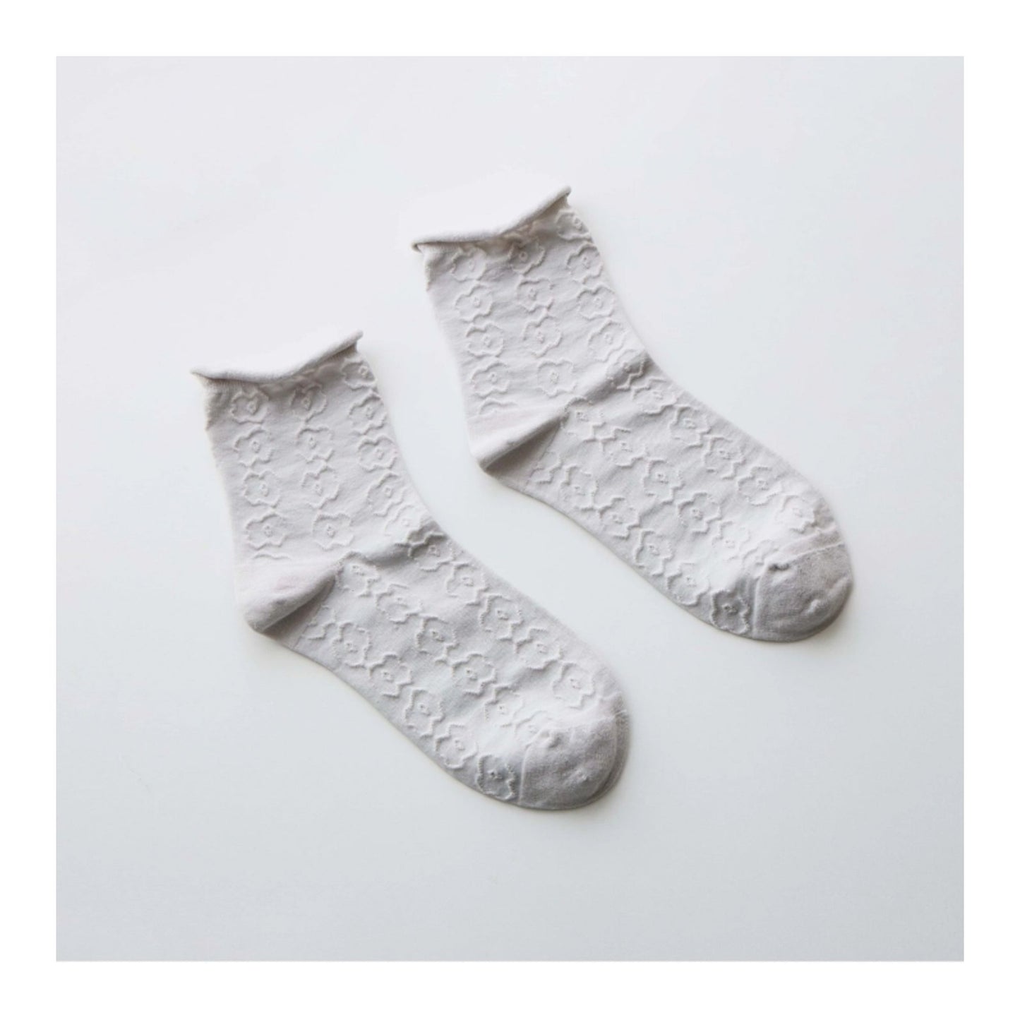 Grey Cotton Floral Crew Socks