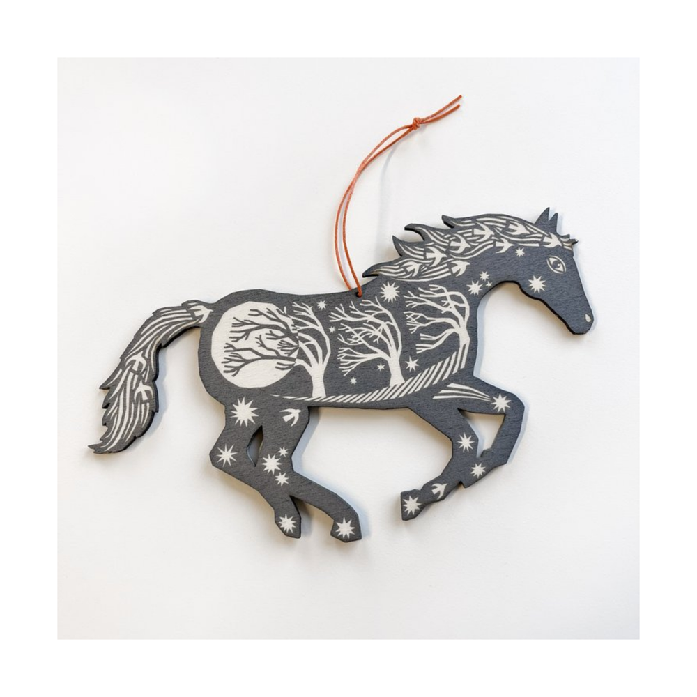 Silver Horse Wooden Decoration