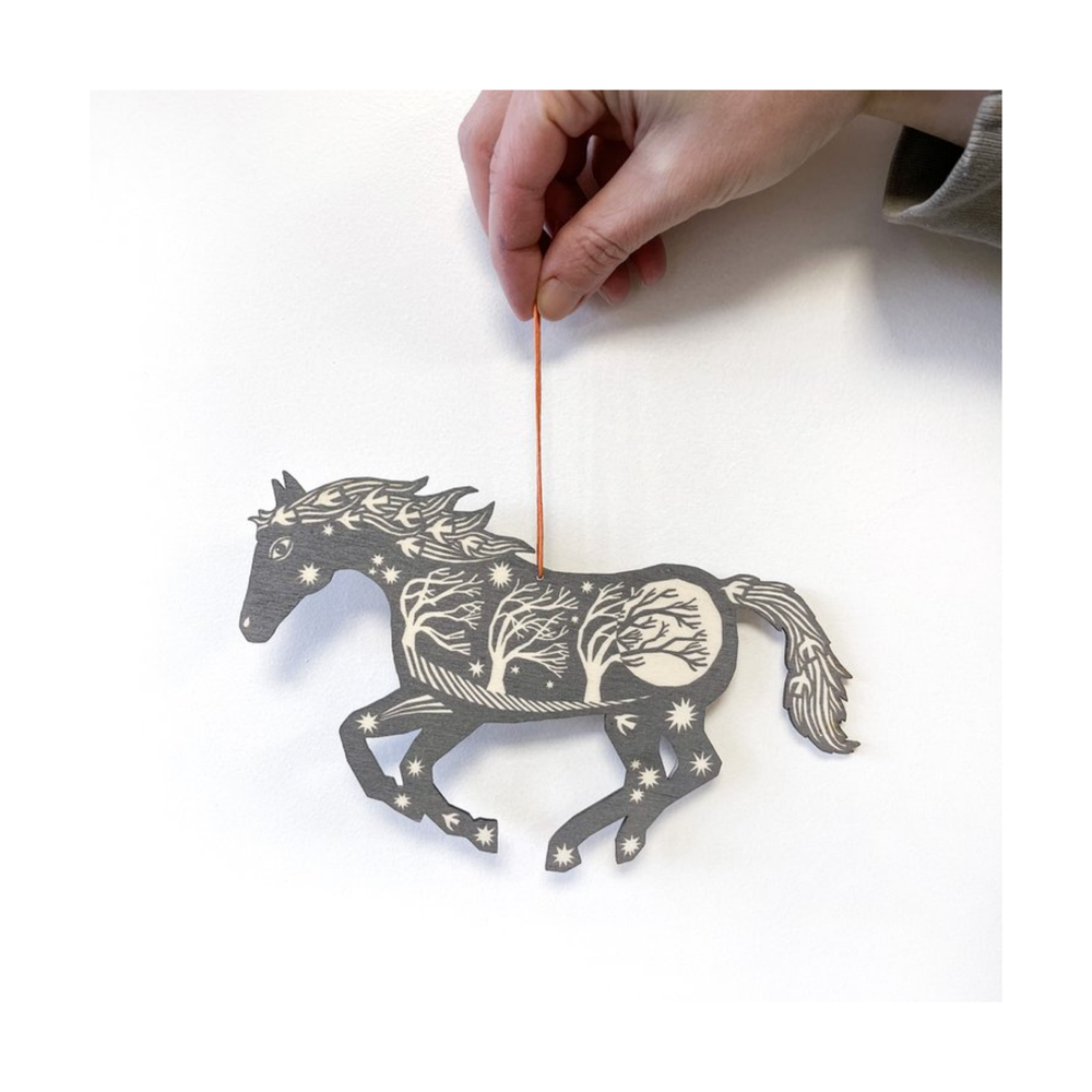 Silver Horse Wooden Decoration