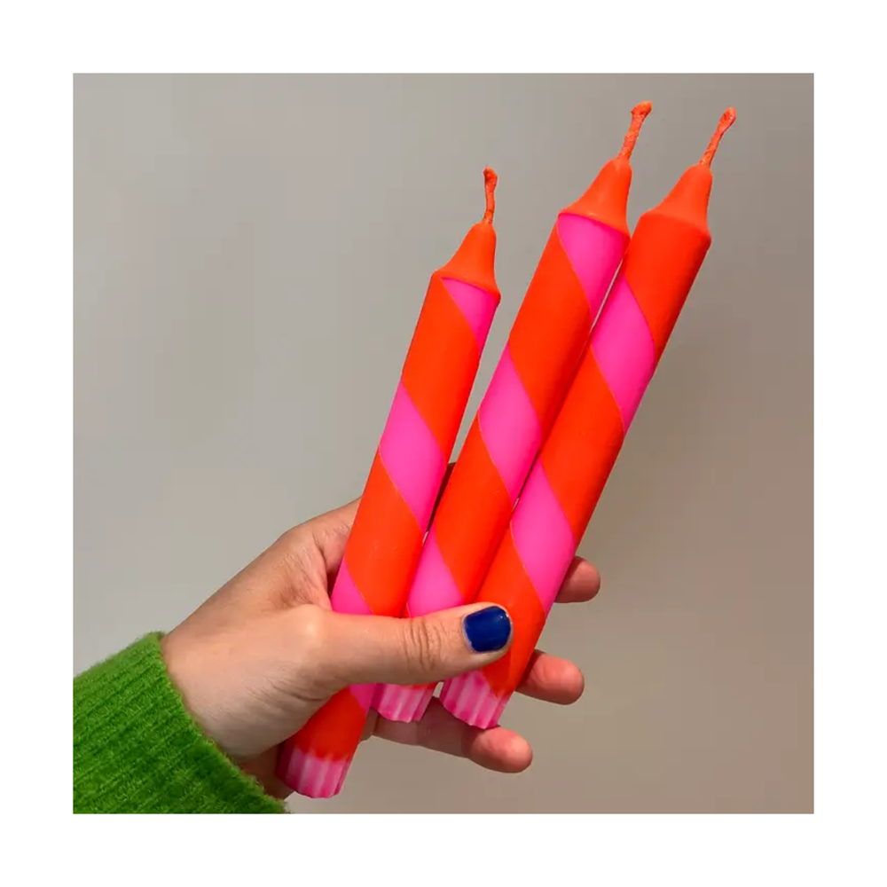 Neon Pink and Orange Helter Skelter Candle