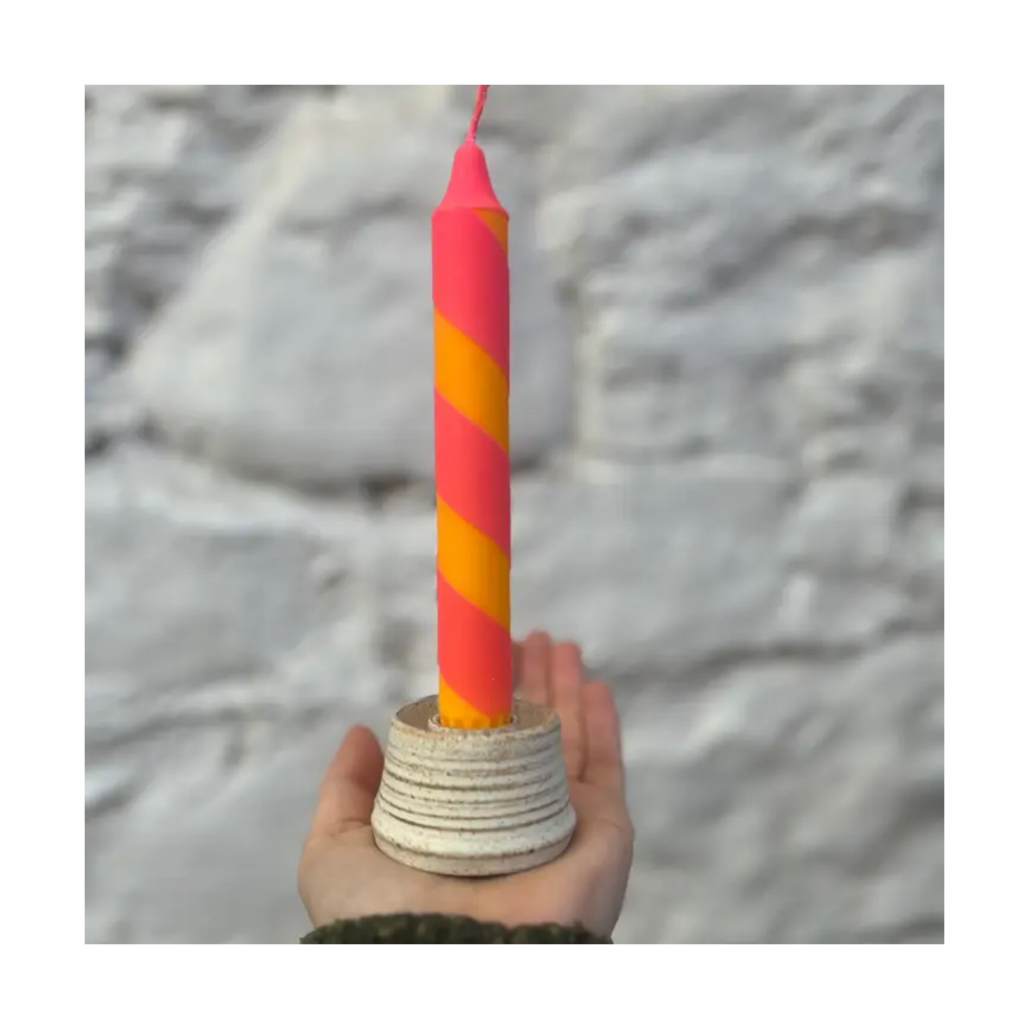 Orange & Deep Bright Pink Helter Skelter Dinner Candle