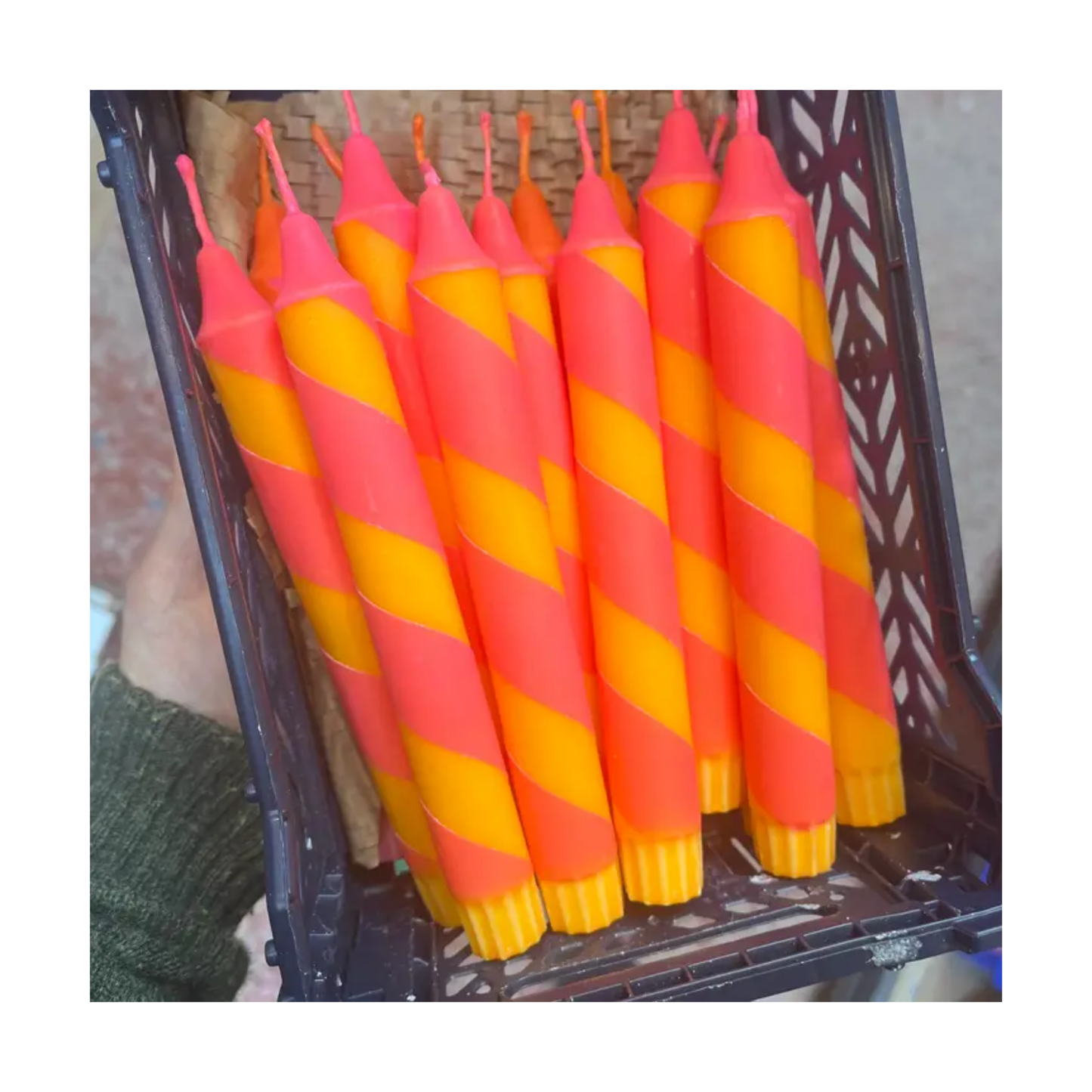 Orange & Deep Bright Pink Helter Skelter Dinner Candle