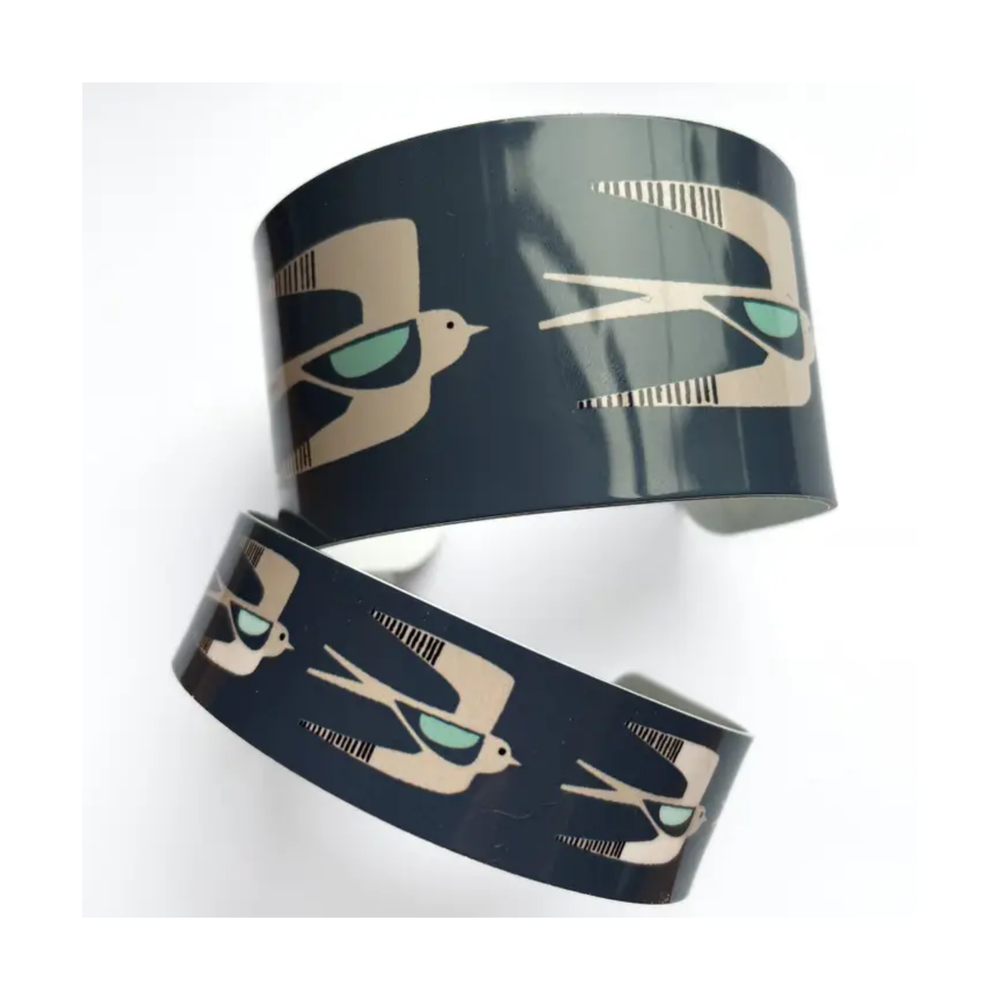 Dark Teal Swallows Narrow Cuff Bracelet