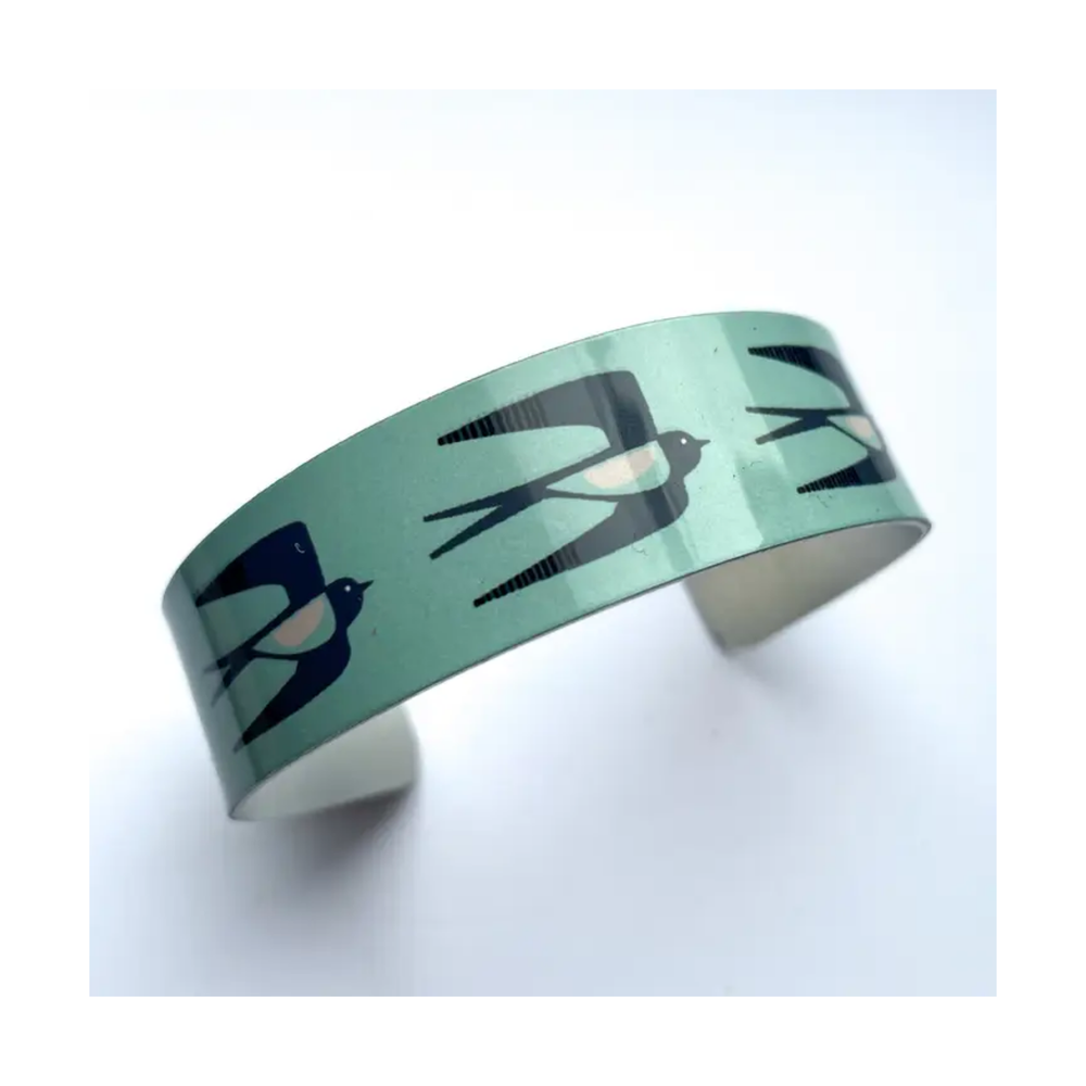 Light Teal Swallows Narrow Cuff Bracelet