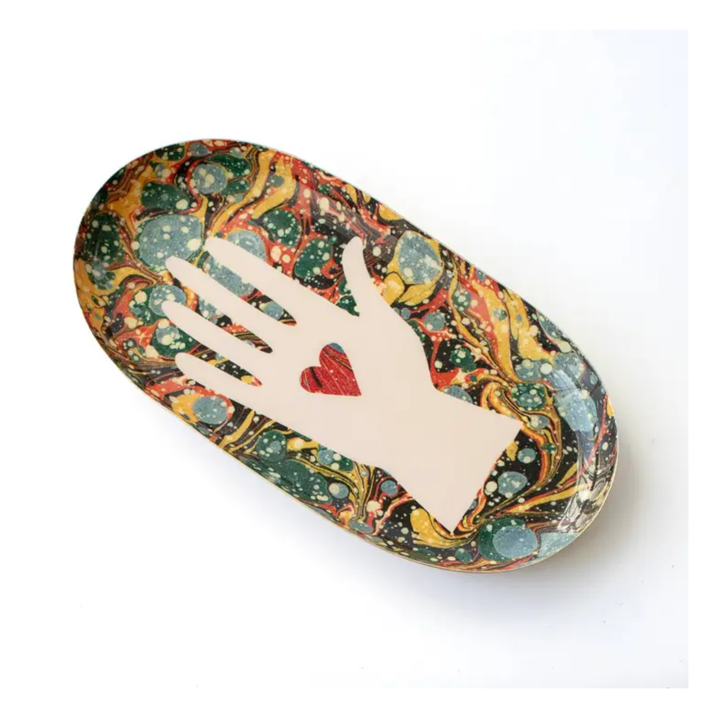 Heart in Hand Oval Enamel Tray