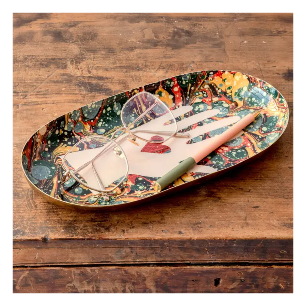 Heart in Hand Oval Enamel Tray