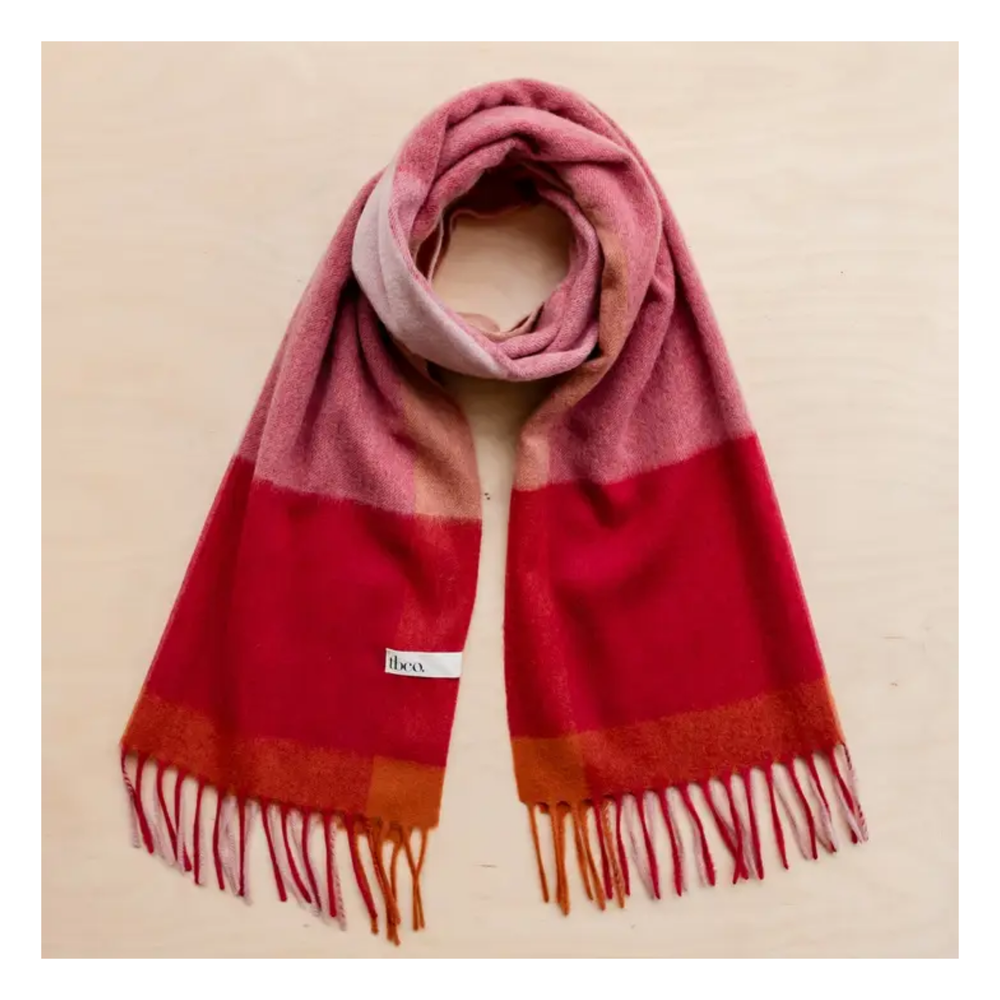 Lambswool Oversized Scarf in Berry Edge Check