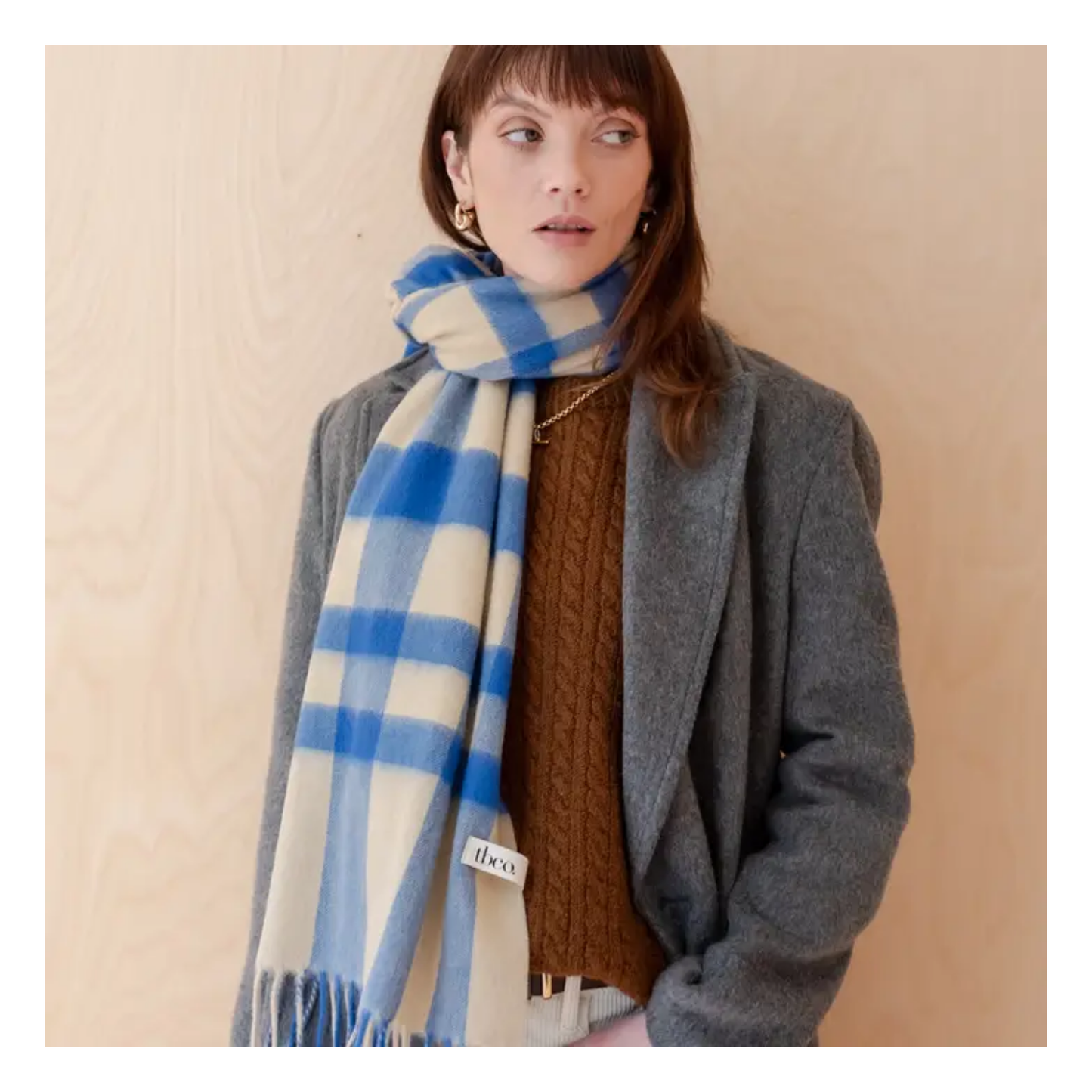 Lambswool Oversized Scarf in Blue Check