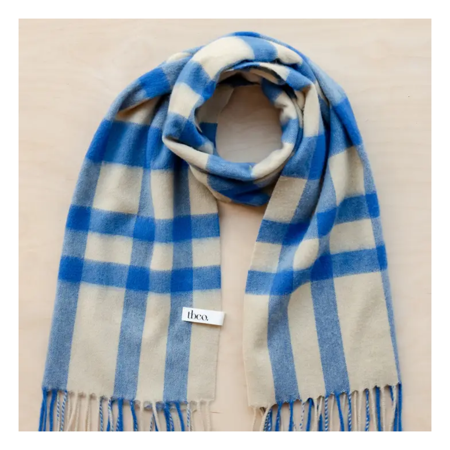 Lambswool Oversized Scarf in Blue Check