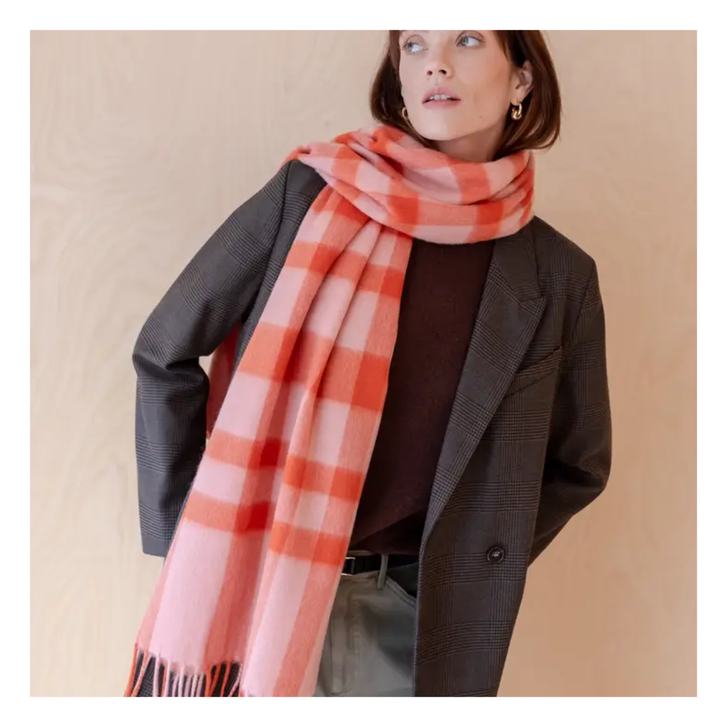Lambswool Oversized Scarf in Pink Check