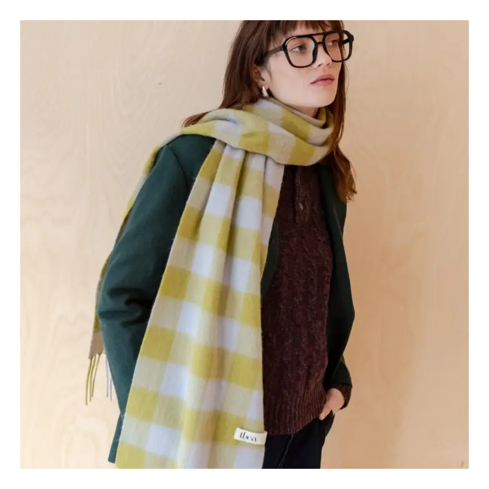 Lambswool Scarf in Avocado Gingham